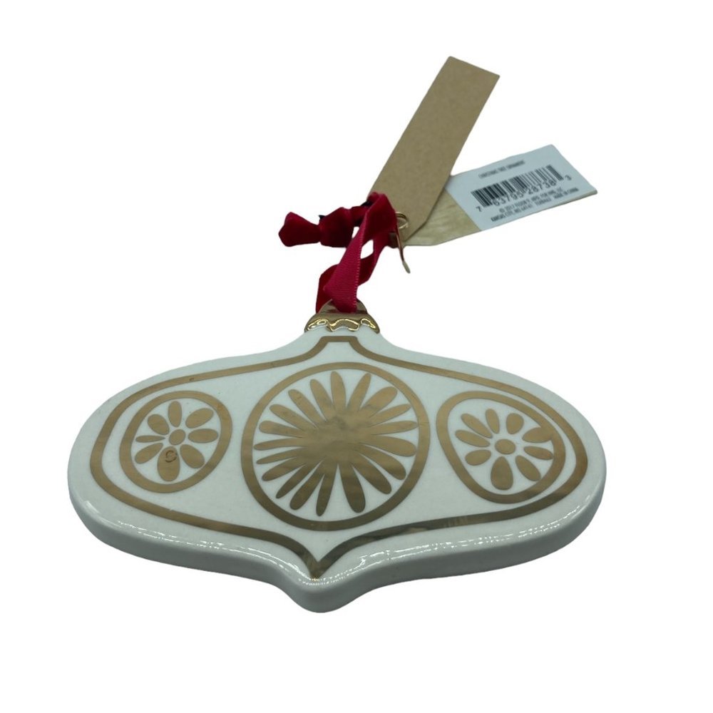 Floor 9 Ceramic White Gold Boho Christmas Tree Holiday All is Bright Ornament